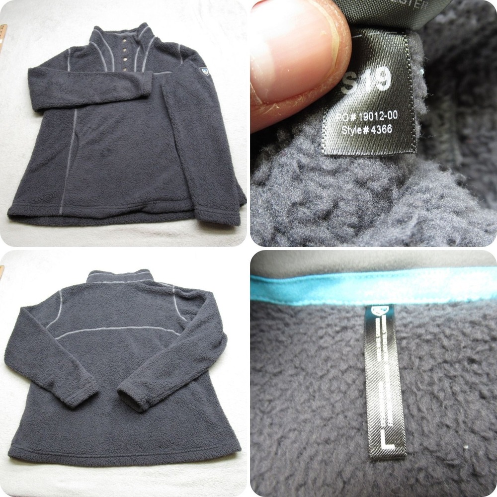 Kuhl Sweatshirt Women Large Blue Gray Pavement Avalon Snap Fuzzy Fleece Pullover